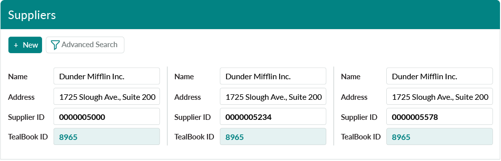 Example of the Supplier Data Platform finding duplicate suppliers