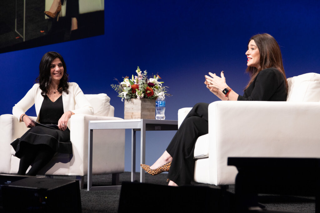 Stephanie Lang from Amazon and TealBook Founder and CEO Stephany Lapierre on stage at Amazon Reshape.